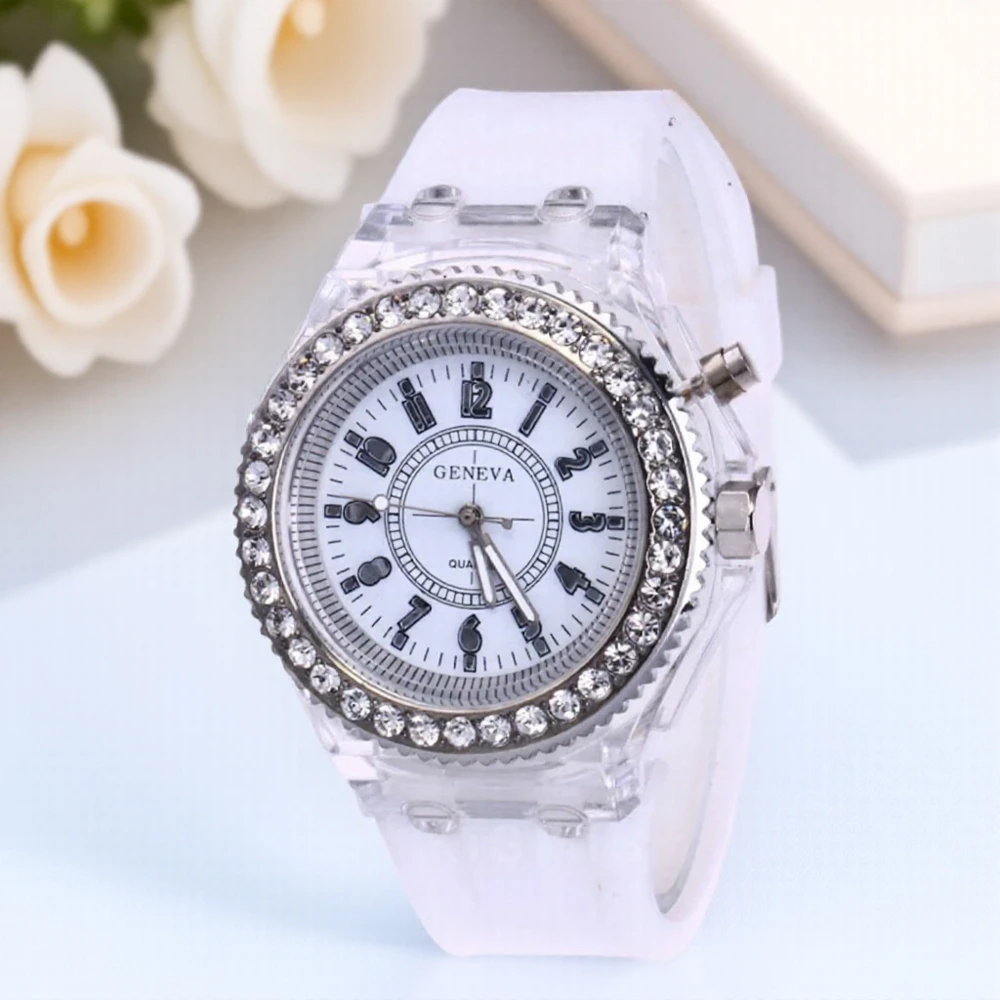 Fashion LED Sport Watch Luminous Rhinestone Quartz Watch for Women Men Trendy Couple Watches Student Gift Waterproof Wristwatch