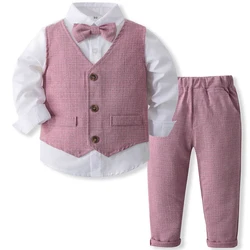 Primavera autunno bambino ragazzo abbigliamento moda gentiluomo cravatta gilet bianco manica lunga top + pantaloni vestiti per bambini set per bambini BC2460-1