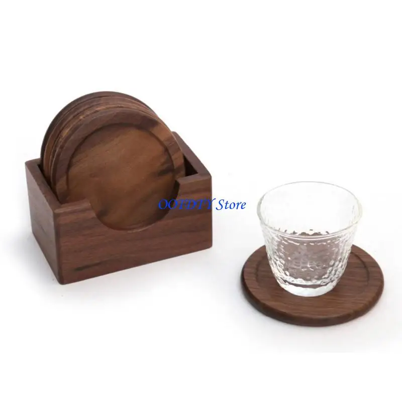 

367A 6Pcs/Set Walnut Coasters Placemats Decor Round Heat Resistant Drink Mat Pad
