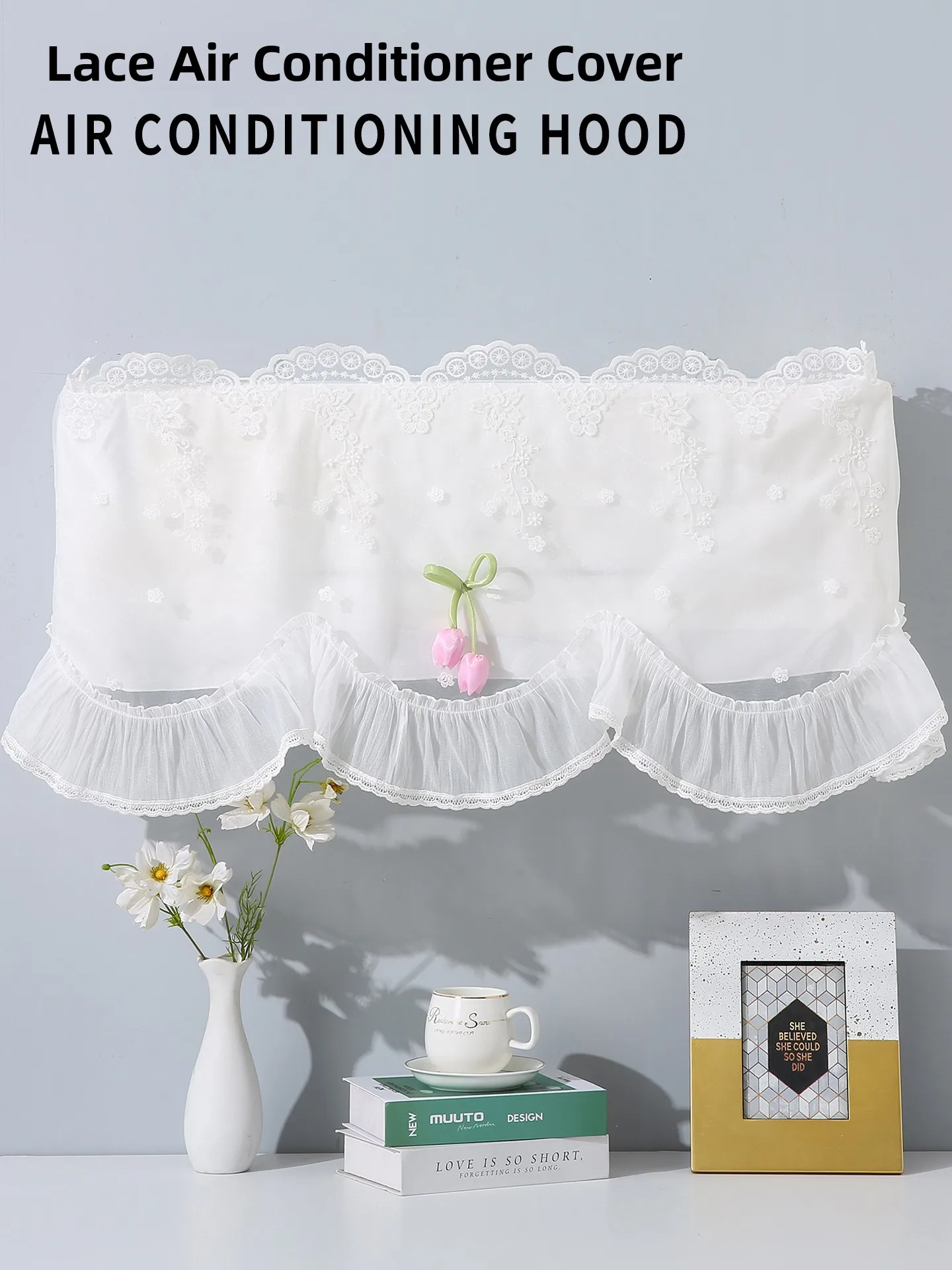 

Universal Lace Air Conditioner Cover Dustproof Bedroom Wihield No-Pinch Design Chinese New Sle Pure Color Lace Hanging