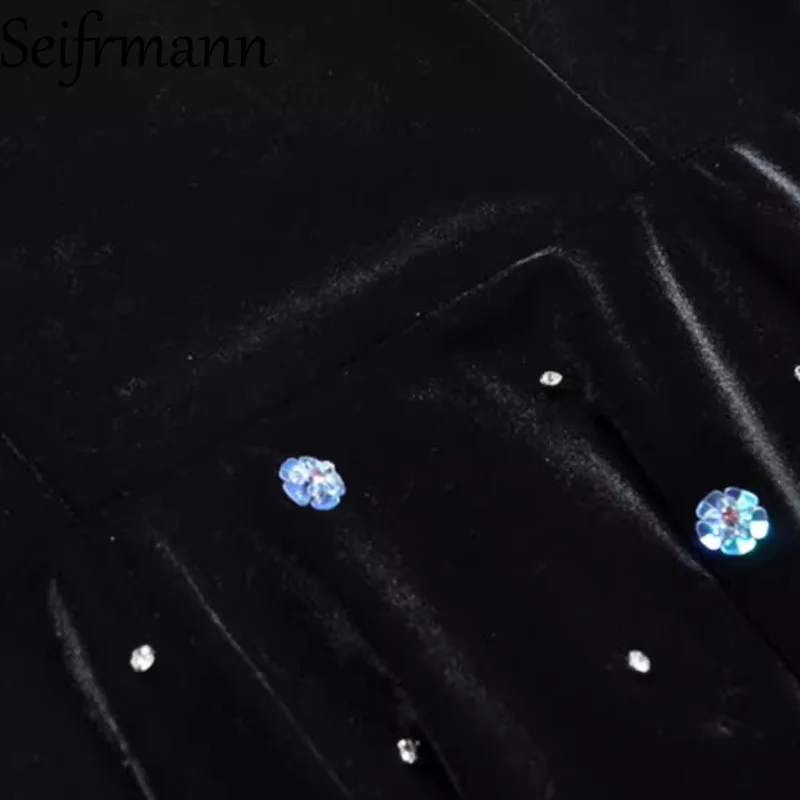 Seifrmann 2026 printemps femmes nouvelle mode col rond à manches longues clou perle tridimensionnelle fleur robe scintillante ﻿