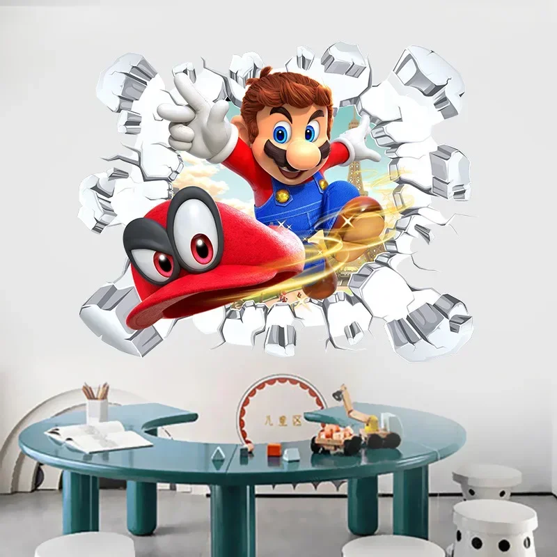 Super Mario Bros Anime Wall Stickers Kids Room Kindergarten Decorate Action Figure Toys Luigi Peach Cute Waterproof Sticker Gift