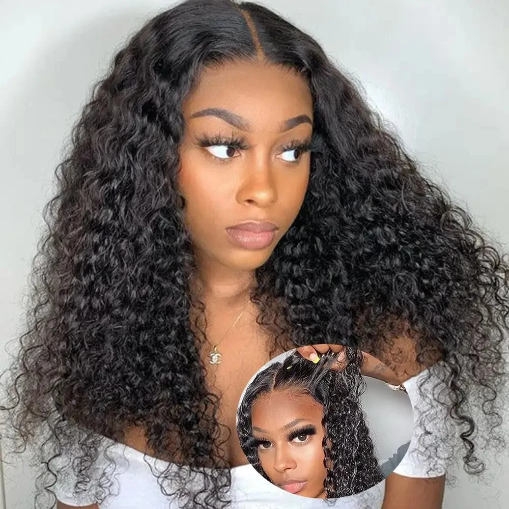 

300% Density Curly Human Hair Wig Deep Wave Frontal Wig Glueless Wig Human Hair Ready To Wear And Go 7x5 Glueless Wig Human Hair