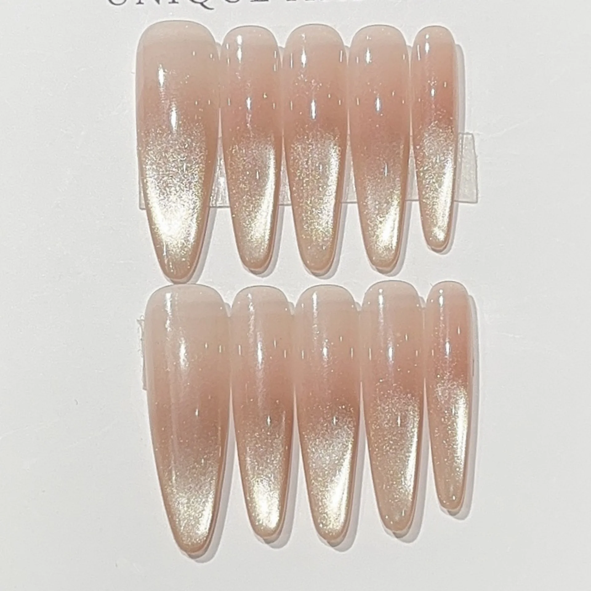 10個入り ヌードカラー ハンドメイド フェイクネイルチップ シンプル キャッツアイ グラデーション ロングオーバルネイルセット 付け爪 取り外し可能 グリッター つけ爪