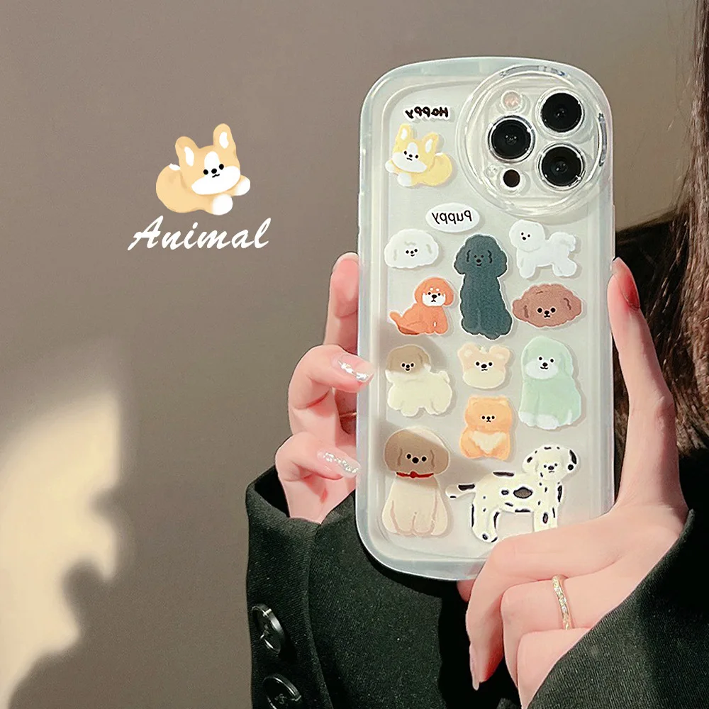 Niedliche Cartoon-Welpen-Handyhülle für iPhone 16 15 14 13 12 11 Pro Max XR XS max X 7 8 Plus, transparente, stoßfeste Schutzhülle