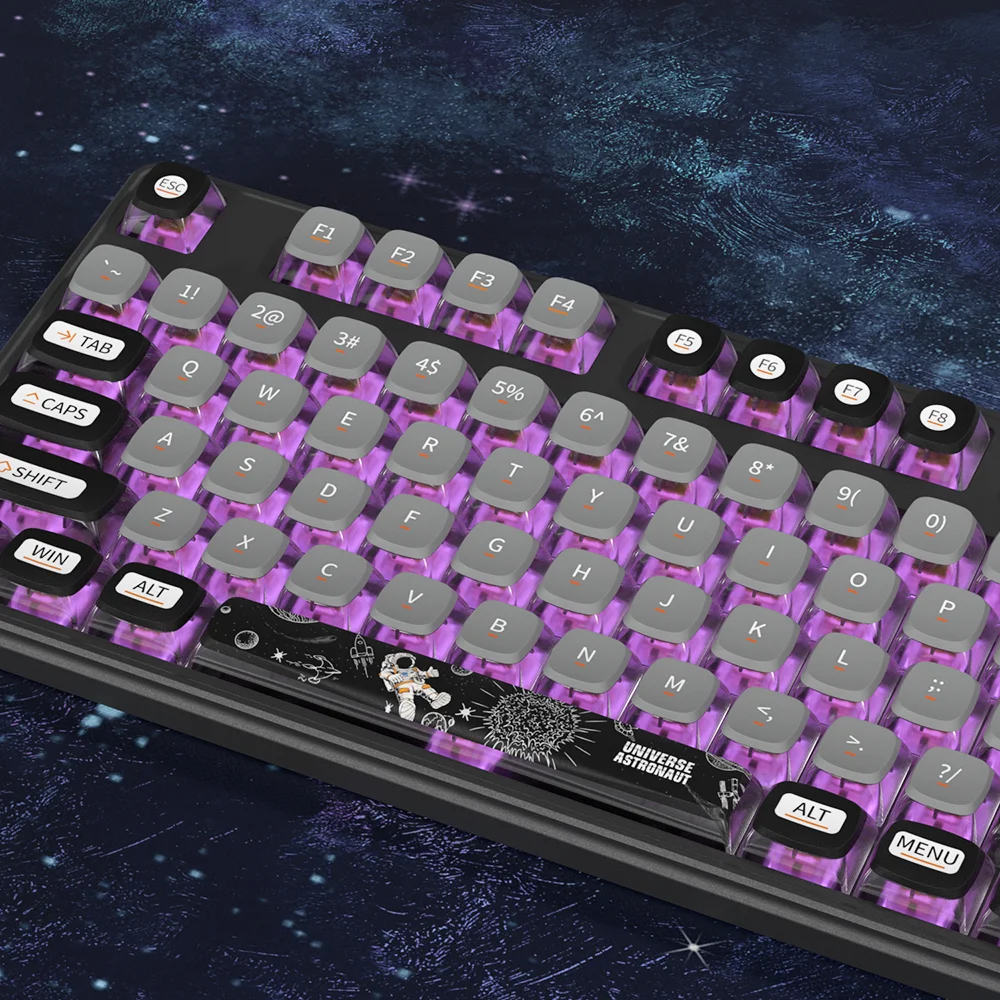 Keycaps do pudim do tema do espaço para o teclado mecânico, lado preto claro, parte superior de tritone, pbt, símbolo da sublimação da tintura