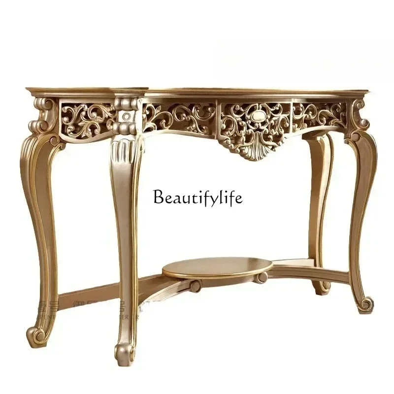 

4yj15 solid wood entrance table, foyer luxury wall side cabinet against the wall, champagne color entrance entrance platform