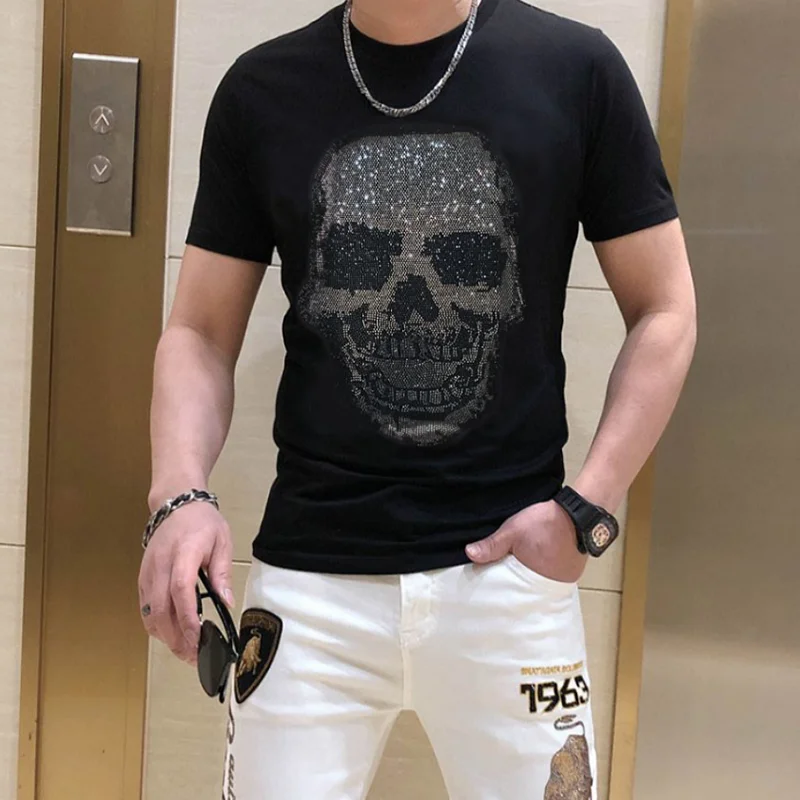 2024  T Shirt Men  Rhinestone  New Series Casual Men T Shirt Fashion Streetwear 2024 Summer Hot Sell Tshirt Homme 040