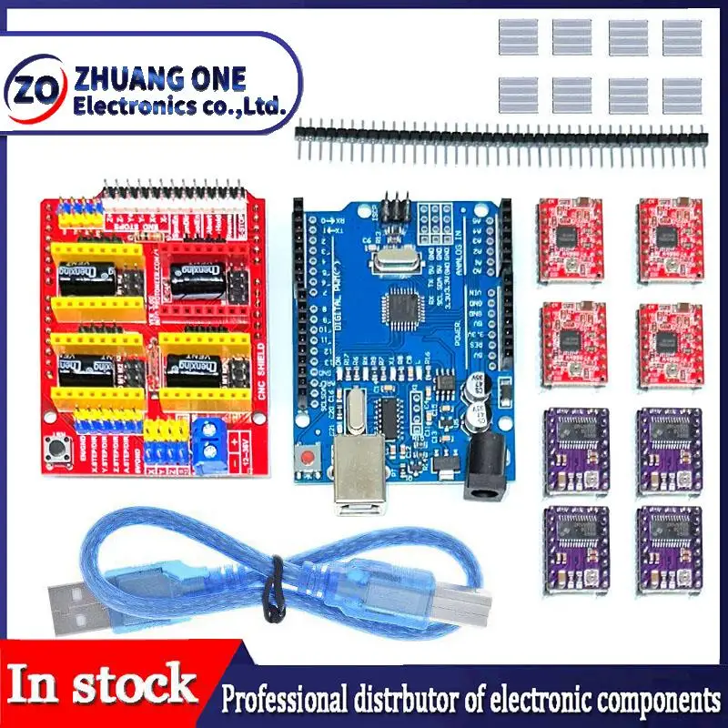 CNC Shield V3 Engraving Machine 3D Printe+ 4pcs DRV8825 Or A4988 Driver Expansion Board For Arduino + UNO R3 With USB Cable