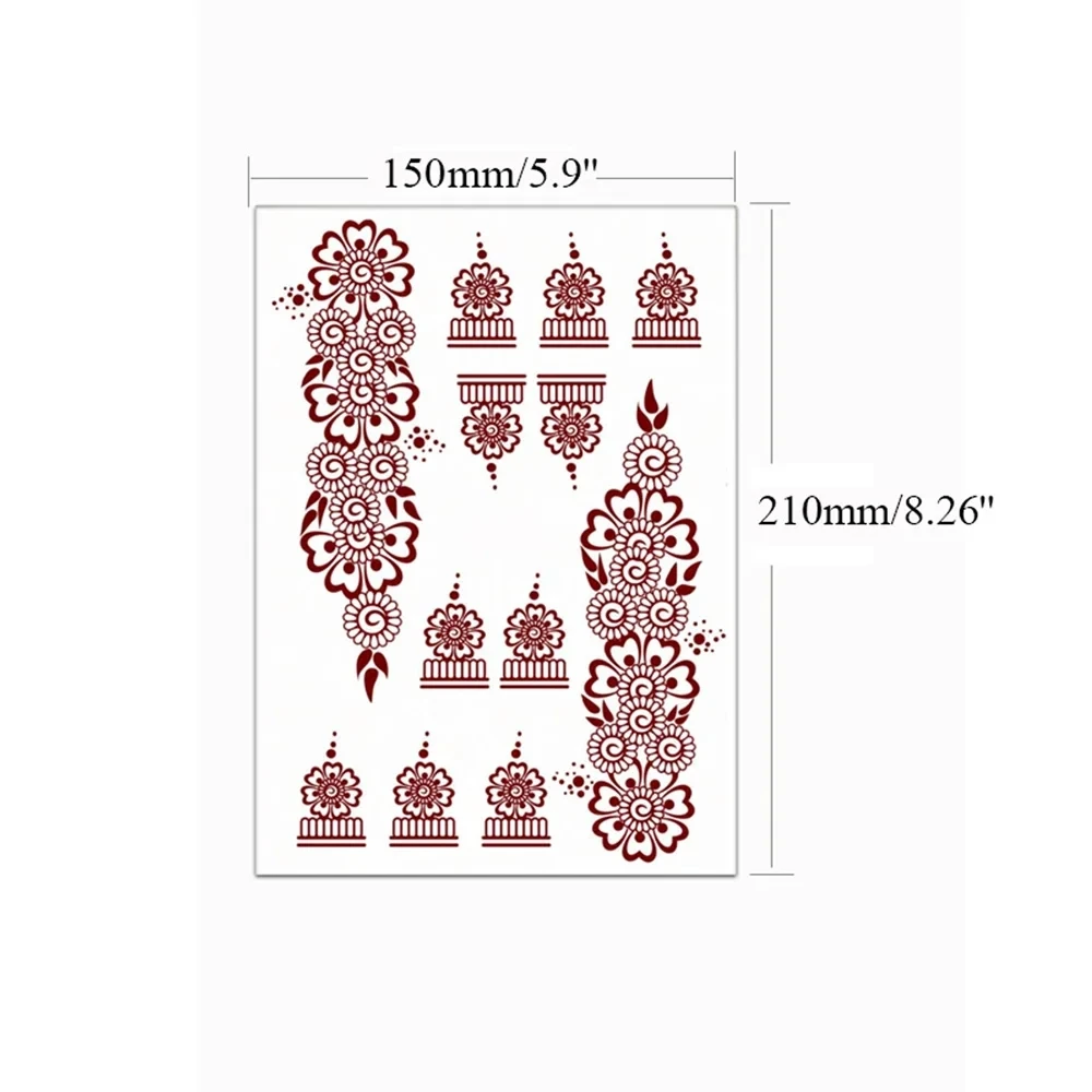 Maroon Henna Tattoo Stickers for Hand Foot Flower Temporary Tattoos for Wedding Party Brown Fake Tattoo for Women Body Art