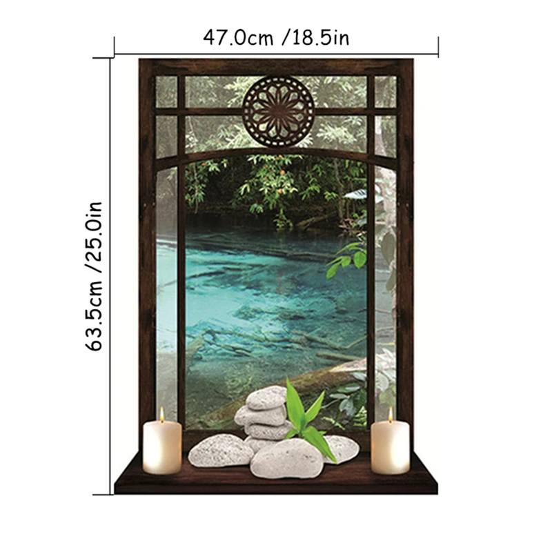 Garden Moonlight Aesthetic Rooms Window Art Green Plants Clear Water Scenery Vinyl Wall Stickers Removable for Home Decoration