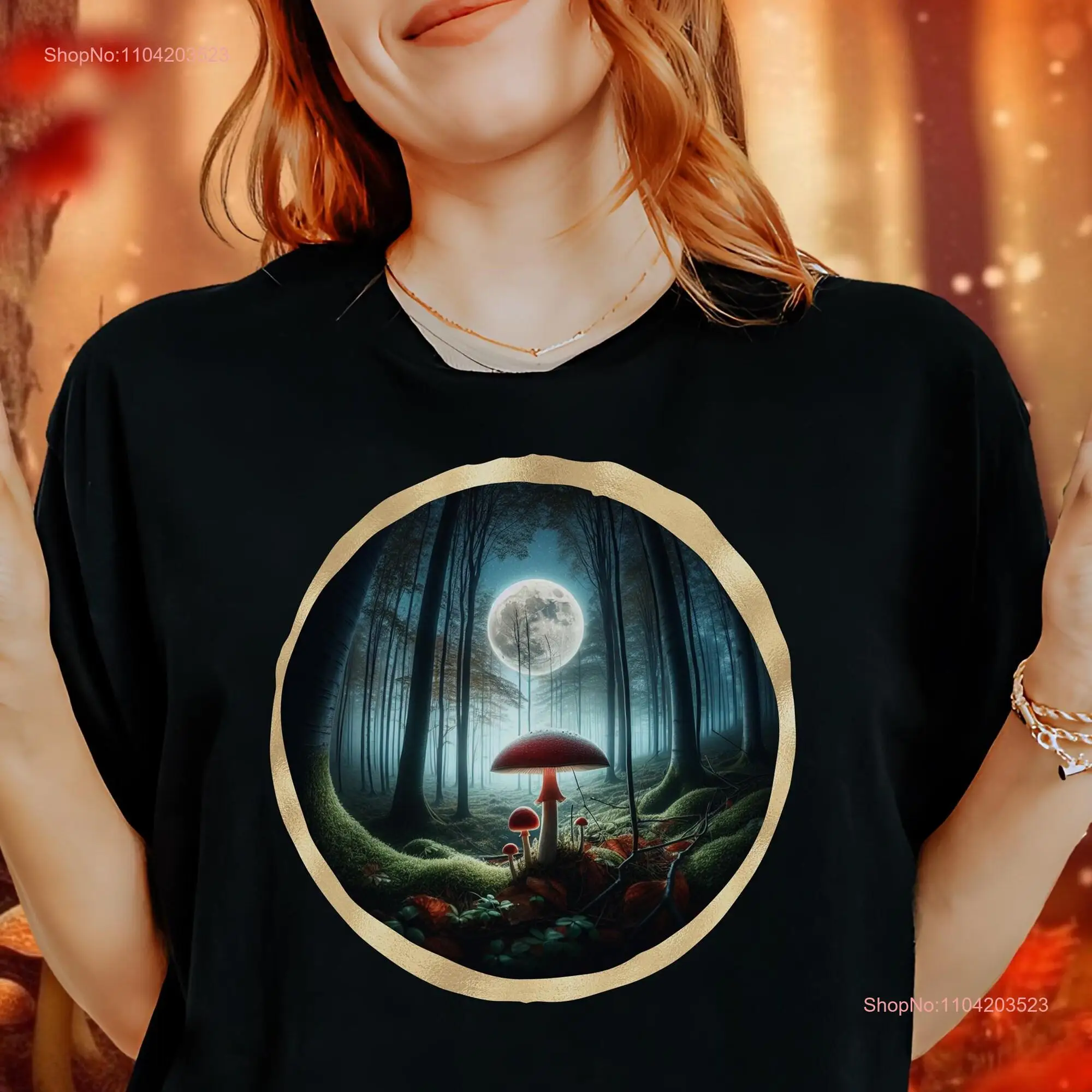 Mystical Forest Moon T Shirt Enchanted Nature Design Fantasy Mushroom Top Surreal Dark Witchy Clothes for Goblincore Fan