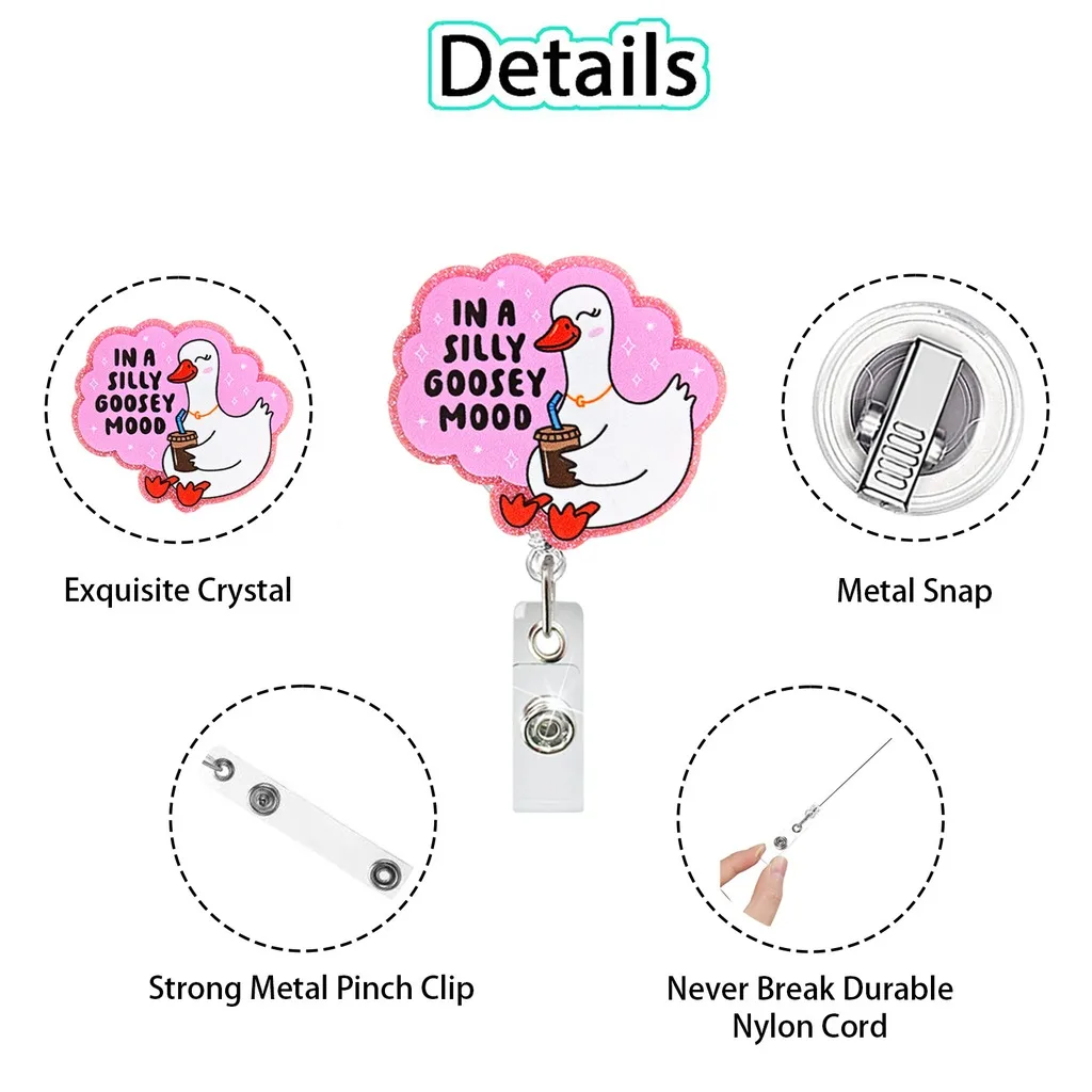 Fun Medical Themed Retractable Badge Reel, Glitter Acrylic Rotatable ID Badge Clip For Healthcare Workers