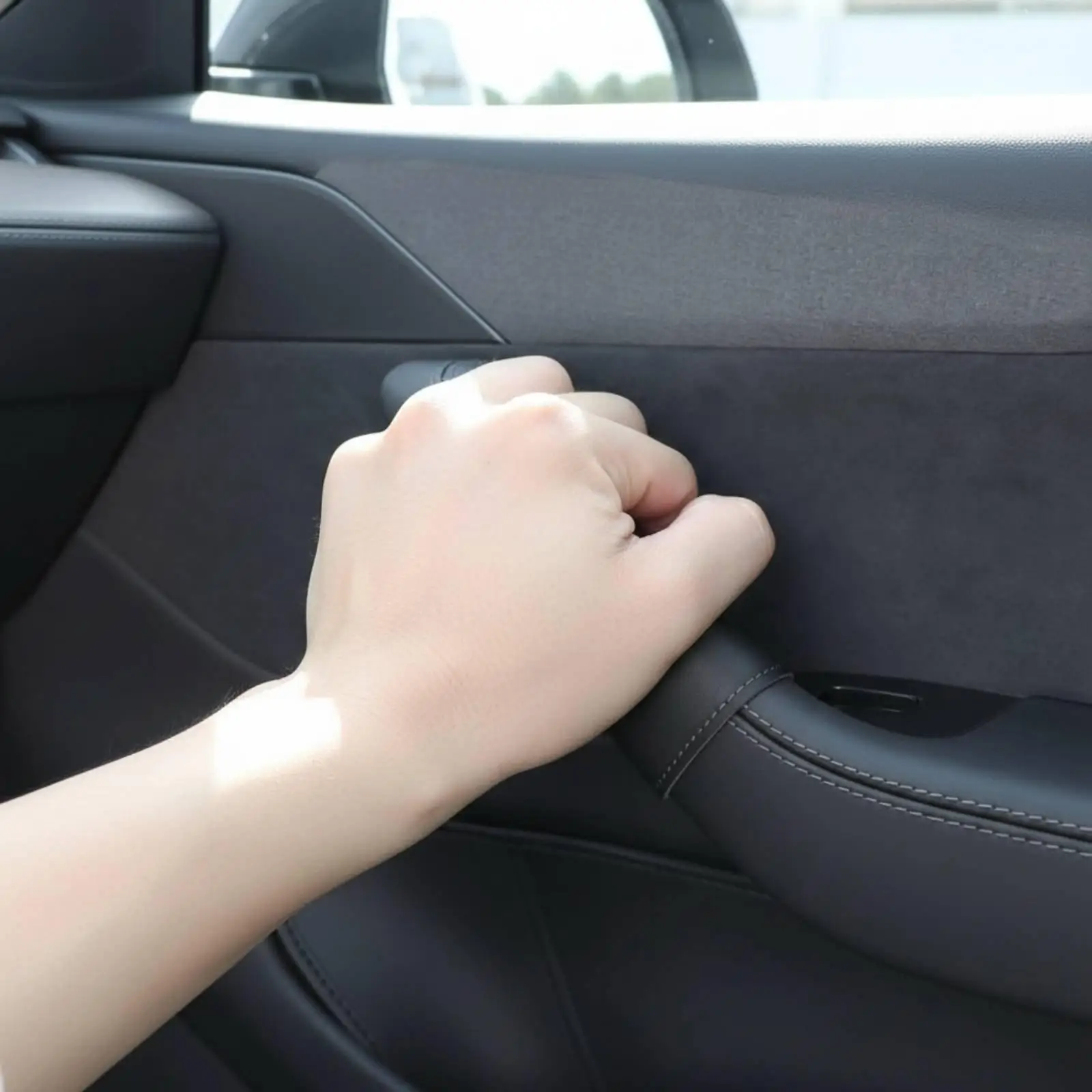 Car Door Handle Cover with Easy Installation Premium Leather Grain Protector for Modern Electric Compact Sedan Interior