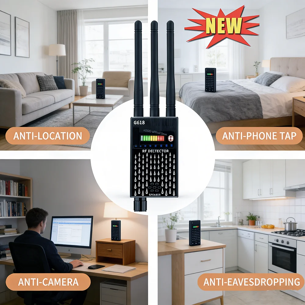 Three Antennas Full Range CDMA RF Signal Detector GPS Tracker Anti Spy Bug Detect Wireless Camera Signal GSM Device Finder G618
