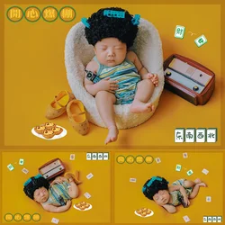 Baby Clothes 0 Month Baby Stripe Bodysuit Wig Photography Outfit Old Telephone Radio Retro Style Shooting Theme Decorative Props