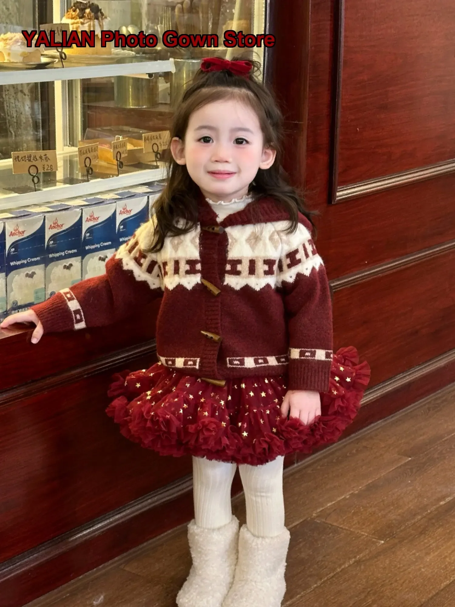 Girls Hooded Fair Isle Knit Coat Newborn Autumn Winter Thickened Festive
