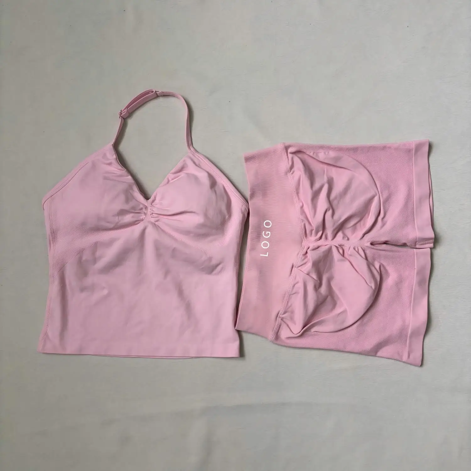 

LOGO Yoga Clothing Two-Piece Women's Sling Top Hip Shorts High Elastic Tight Sports Outdoor Fitness Top Set