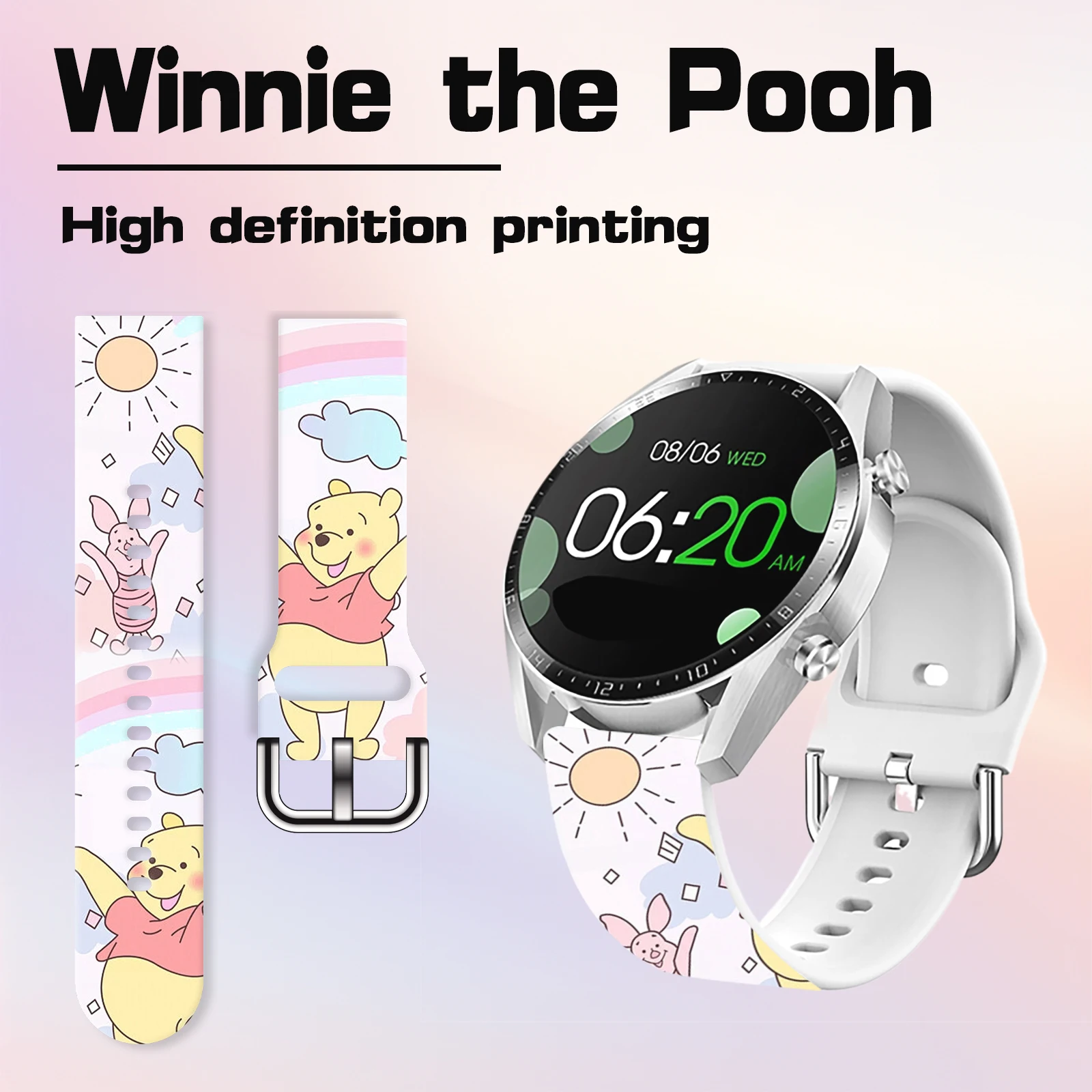 Disney Pooh Bear 20mm Printed Strap for Samsung Galaxy Watch 7/6/5 40mm 44mm Band Replaceable Bracelet for Xiaomi Huawei Amazfit
