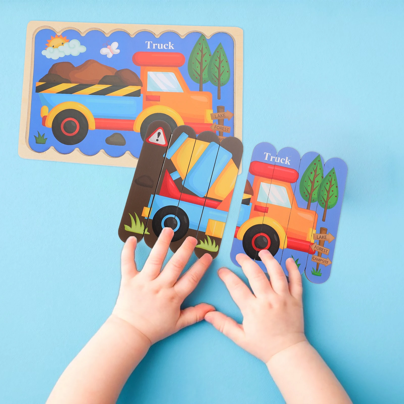 

1 set 1 Set Kids Cartoon Educational Learning Matching Block Wood Stick Kids Plaything Educational Puzzle Stick