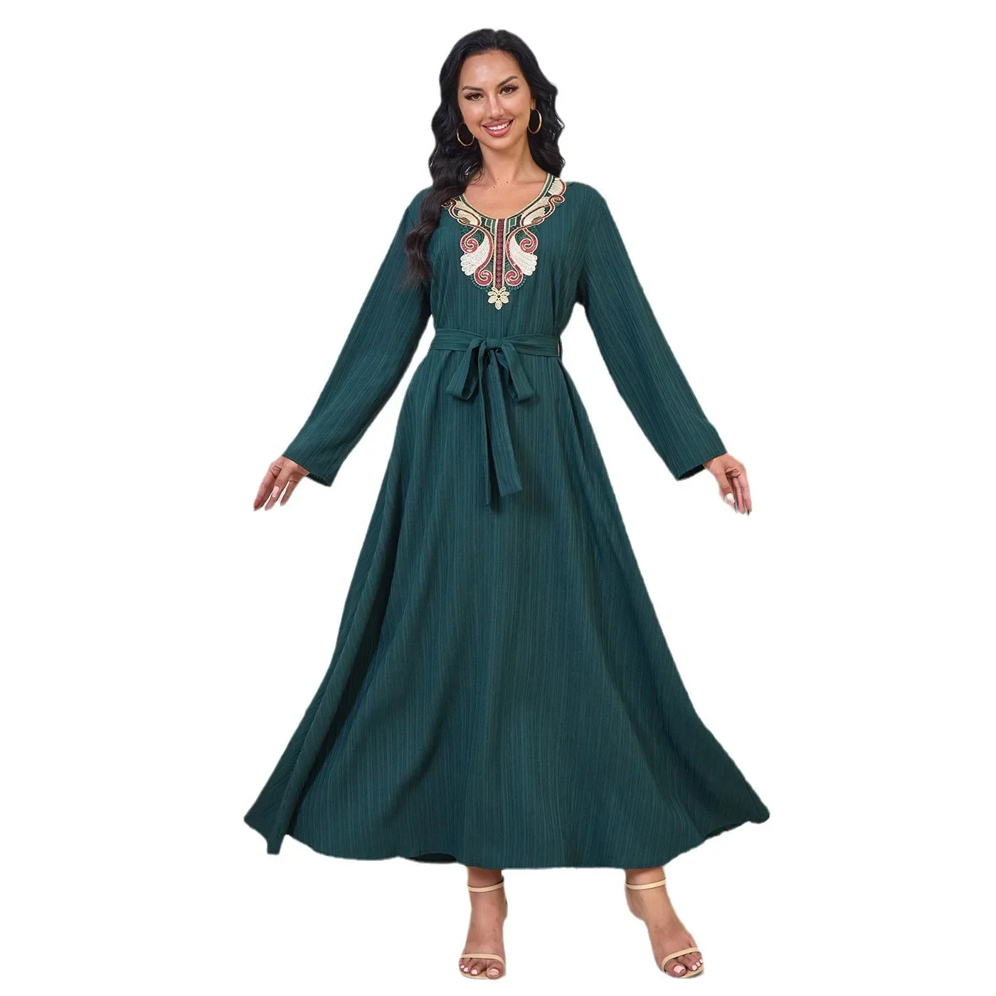 2025 Spring And Summer New Middle East Embroidered Collar Flower Dress Muslim Elegant Party Dress Dress