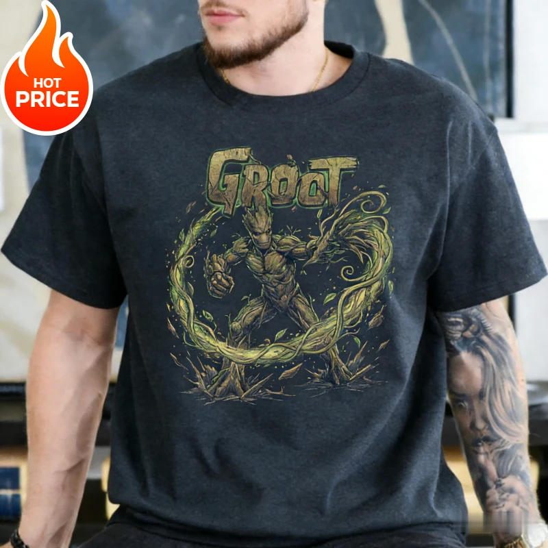 Camiseta de Verano 2026 de Marvel Groot para Niños y Niñas, Estilo Vintage Familiar, Ropa Informal para Padres e Hijos, Camiseta de Manga Corta para Hombre y Mujer