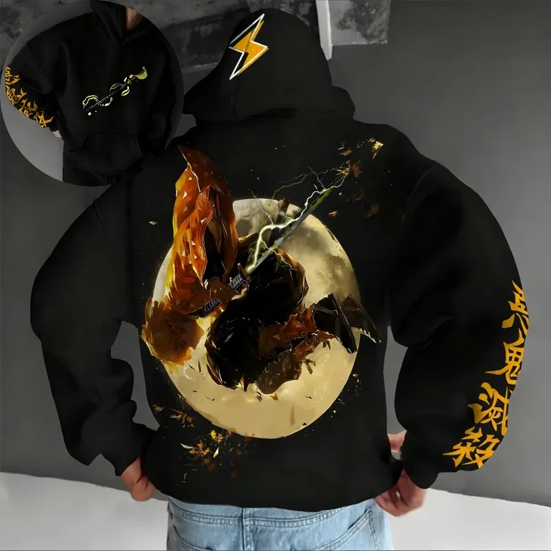 

202, мужские осенне-зимние толстовки с капюшоном в японском стиле аниме «Убийца демонов» Zenitsu, одежда с графикой, большие топы из чистого хлопка, уличная одежда Y2k