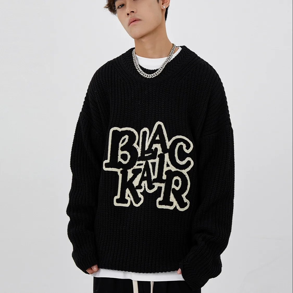 

Мужской свитер American Sle с вышивкой, свободного кроя, осенне-зимний, новый, в стиле Lazy Sle, средней длины, вязаный, с круглым вырезом, INS Top