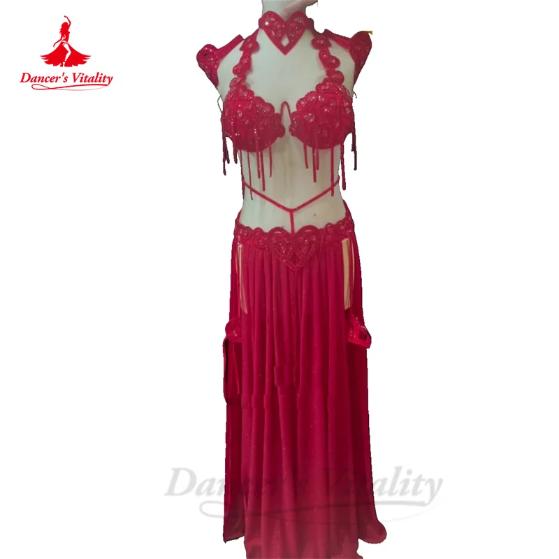 

Belly Dancer Costume Set for Women Senior AB Stones Bra Top+chiffon Long Skirt 2pcs Custom Adult Child Oriental Dancing Outfit