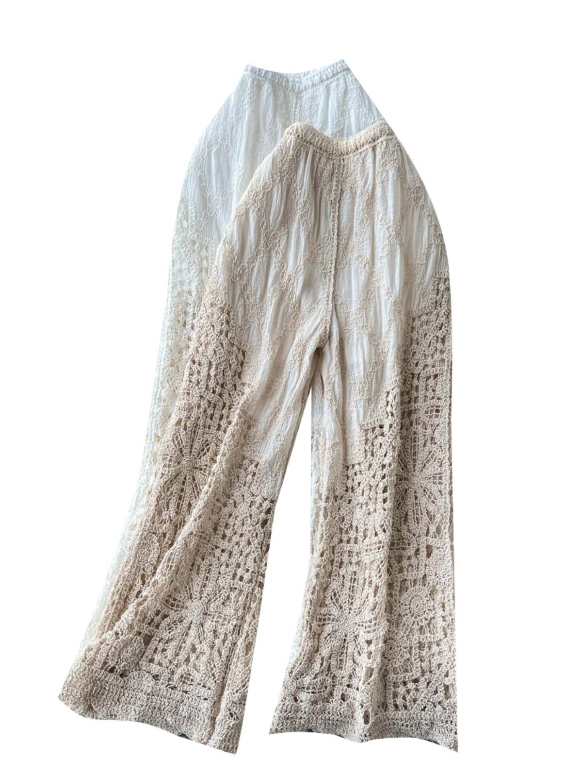 Coreano Sle pesante ricamo cavo lavorato a maglia patchwork a vita alta pantaloni casual a gamba larga donna estate dimagrante spiaggia Tro...