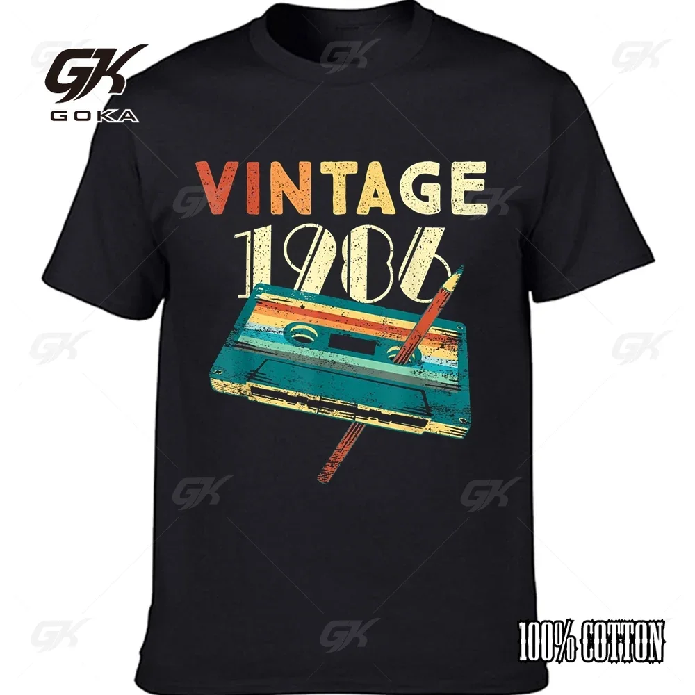 Vintage 1986 Music Cassette 38th Birthday Gifts 38 Years Old Cotton T Shirt Tops Round Neck Short-Sleeve Unisex Casual T-shirts