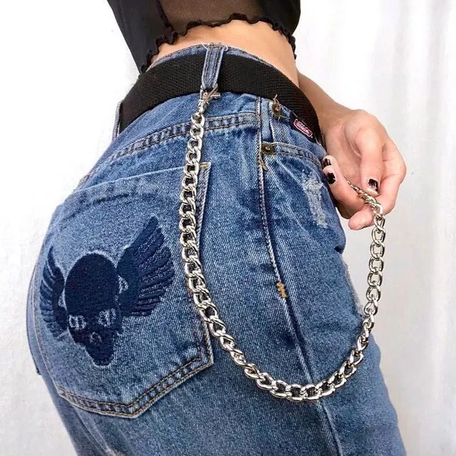Cadena de pantalones con cuentas de Metal Punk para mujer, llavero gótico Vintage Rock Hip Hop, accesorios estéticos de los años 90