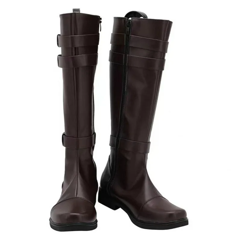 Men's Boots PU Leather Knight Boots Round Head Low Heel Male Long Boots Retro Cosplay Shoes Side Zipper Plus Size Mid-Calf Boot