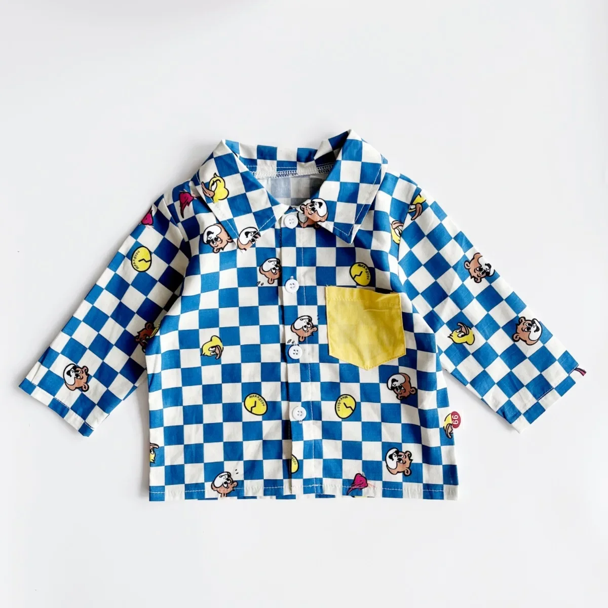 2024 Spring/Autumn New Infant Toddler Pure Cotton Grid Cartoon Printed Long Sleeve Single-Breasted Buttoned Shirt