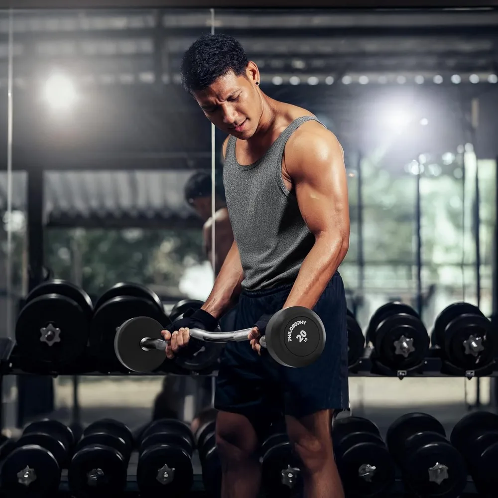 قضيب EZ Curl لتدريب القوة مع أوزان محملة مسبقًا لتحسين أداء رفع الأثقال