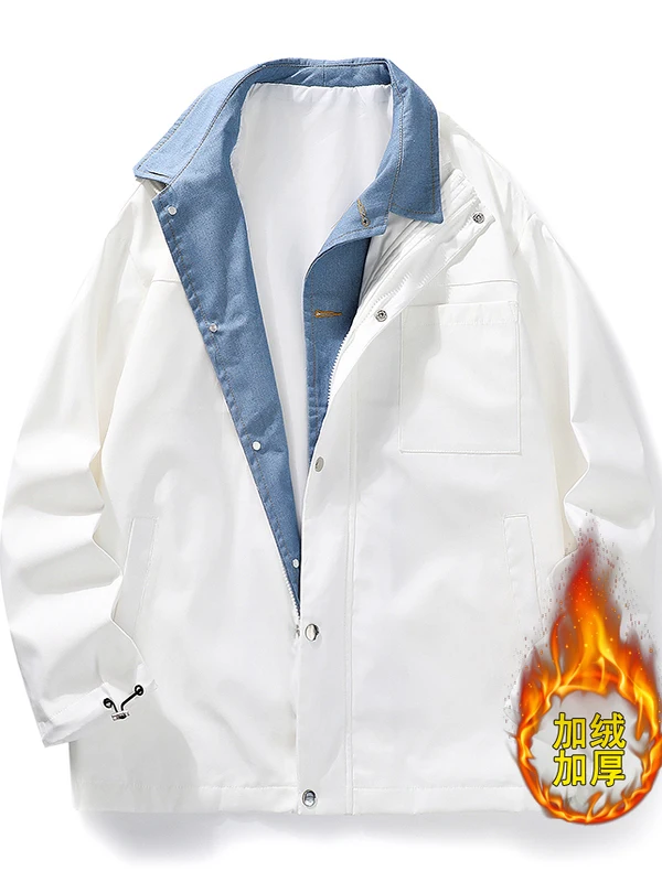 

Retro Japanese Sle Patchwork Collar Jaet Men's Trendy Brand Hong Kong Sle Casual Loose BF Sle Student Versatile Outer...