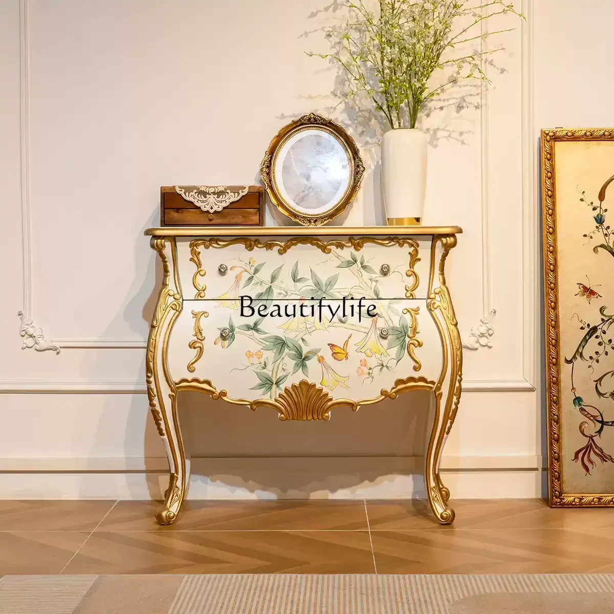 

ls 42 Retro style hand-painted new Chinese-style engraved decorative two-bucket storage cabinet