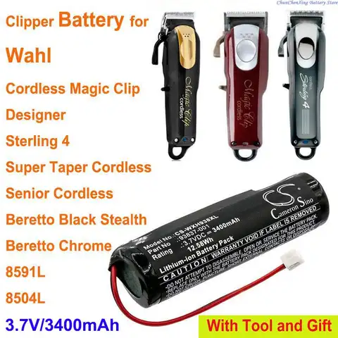 Cameron Sino-3400mAh 배터리 WAHL 블랙 스텔스, 크롬 무선 매직 클립, 시니어 무선, 스털링 4, 슈퍼 테이퍼 무선