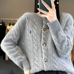 2024 New Women's Classic Knitted Pure Cashmere Cardigan Fashion Loose Sweater O-Neck Long Sleeve Twisted flower style Warm tops