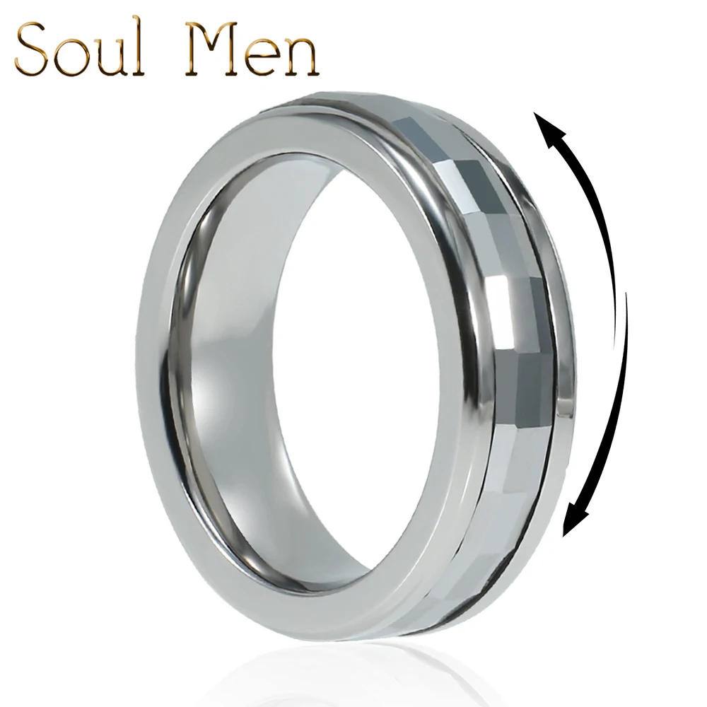 6mm Titanium Tungsten Rings For Women Men Teen Girls Anxiety Fidget Aesthetic Geometric Cut Relieving Engagement Wedding Promise