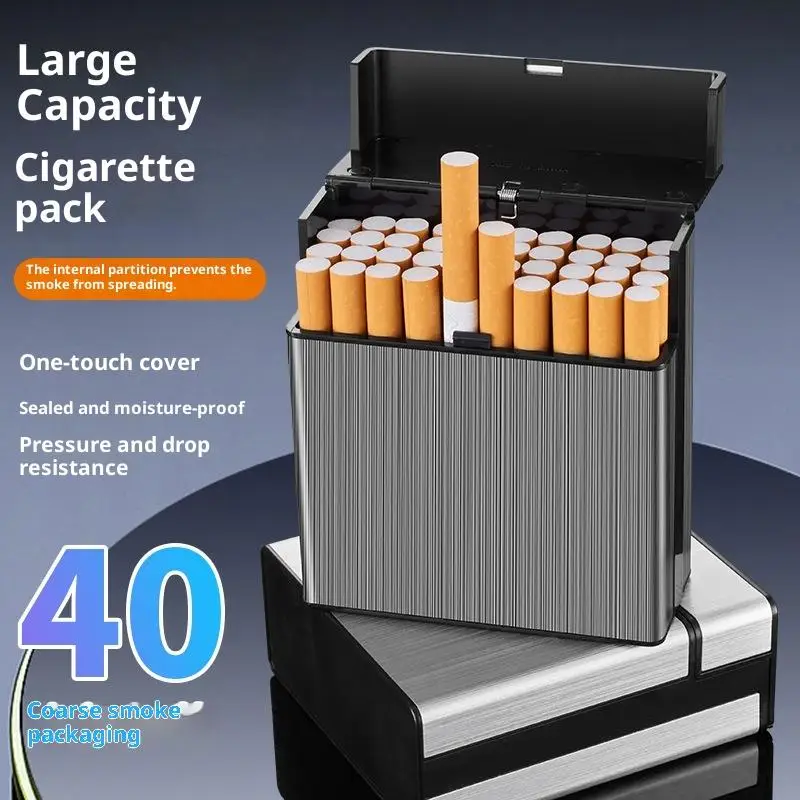 

Вместительный портсигар с откидной крышкой, вмещает 40 сигарет, портативный карманный футляр для хранения, защита от давления, аксессуар для курения.