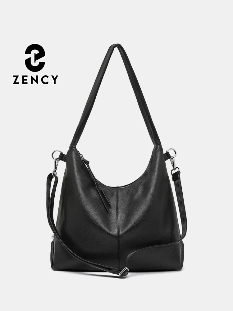 Zency 100% Skórzana Torba Damska na Ramię w Stylu Retro, Kolor Kawa, Pojemna Torba typu Hobo, Torba na Zakupy, Torba na Ramię, Listonoszka, Jednolita Czarna Torba