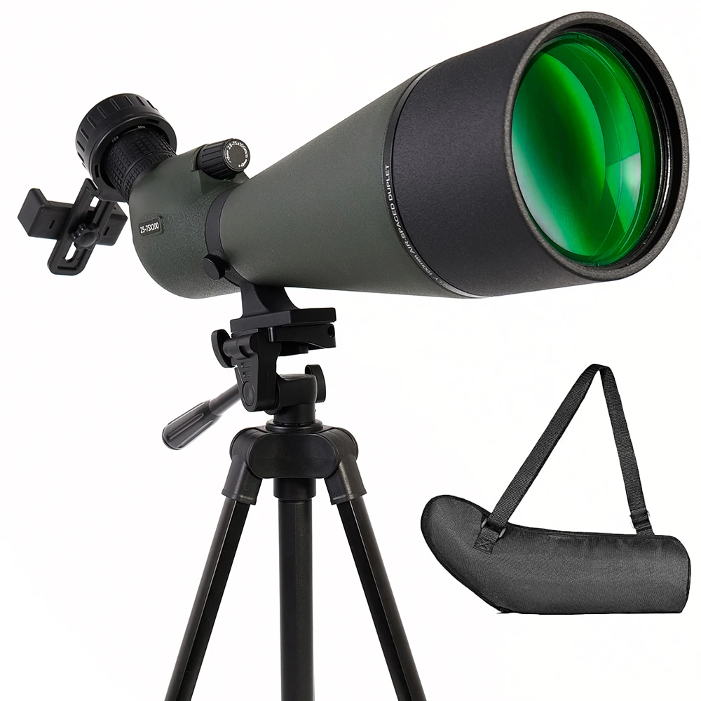 

25-75x100mm Angled Spotting Scope with Tripod Phone Adapter Long Range FMC HD Optics Telescope for Bird Watching Target Shotting