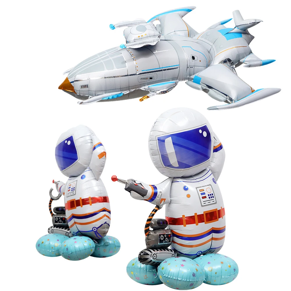 Outer Space Large Foil Spaceship Standing Big Foil Astronaut Huge Starship Balloon for Kids Planet Birthday Party Decor Supplies