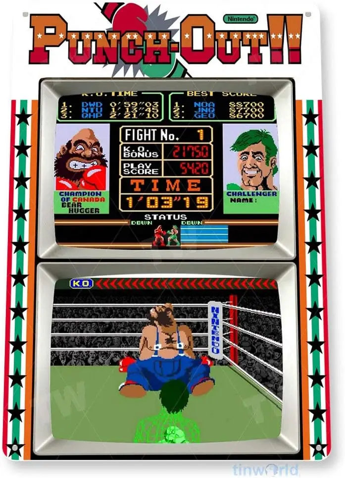 Letrero de metal Tinworld “Punch Out Arcade Shop Game Room Store Marquee Console Art Decor B069