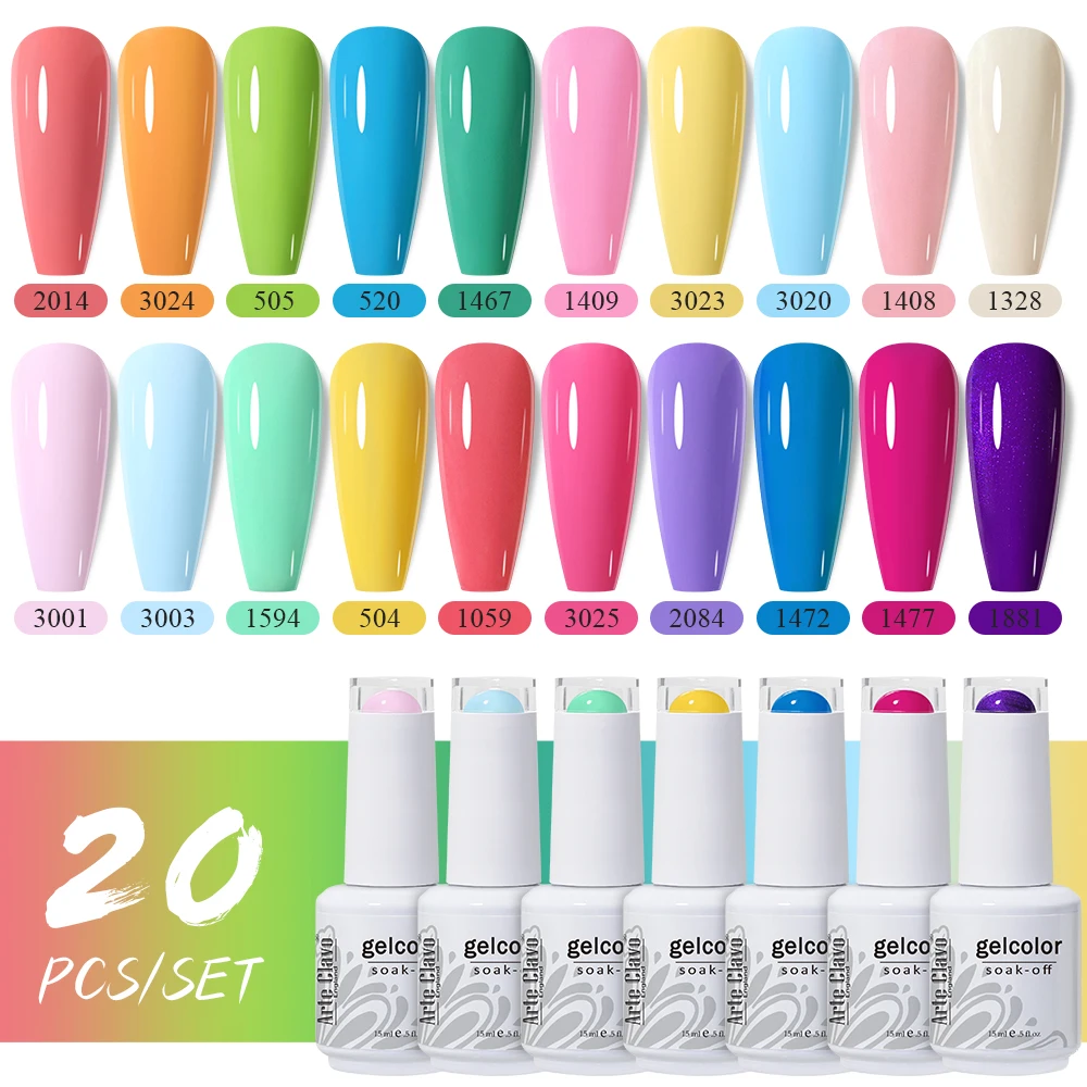 Arte Clavo 20pcs/Set 15ml UV Gel Nail Polish Color Series Gel Nails Art Hybrid Soak Off Top Gel Lacquer Lakiery Hybrydowe Vernis