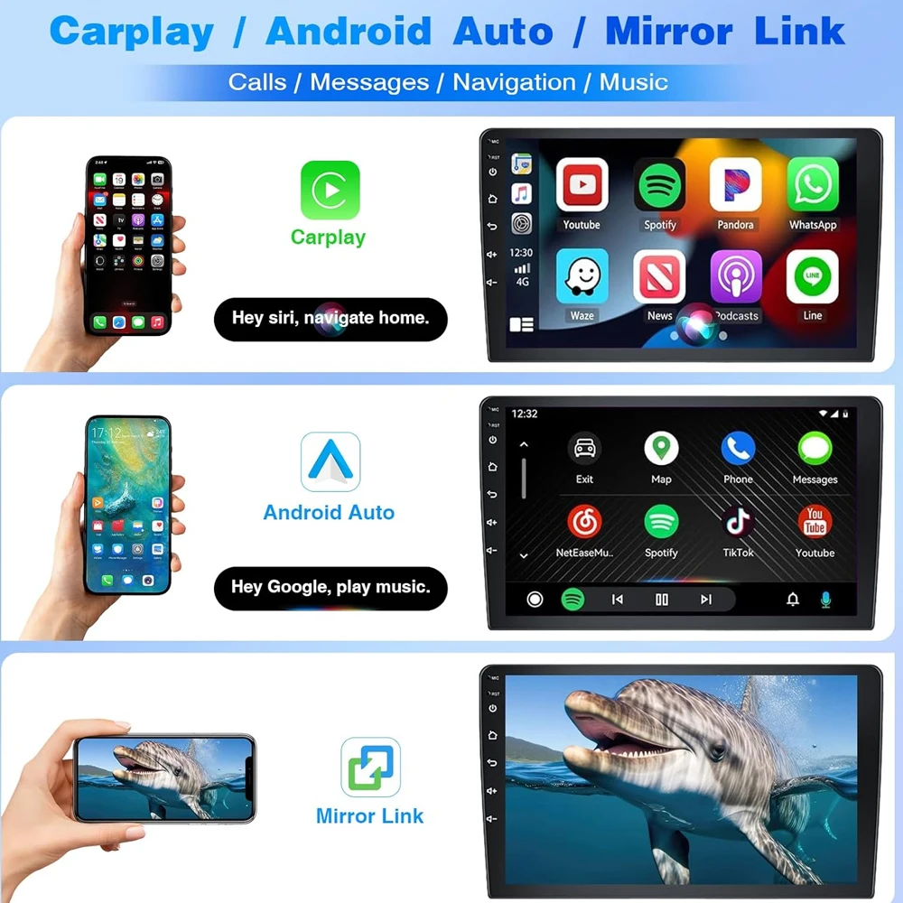 راديو السيارة لتويوتا هايلكس 2005 - 2014 لاسلكي لسيارة Carplay وAndroid Auto، 7 بوصة IPS شاشة تعمل باللمس واي فاي كاميرا احتياطية SWC-2 + 32G