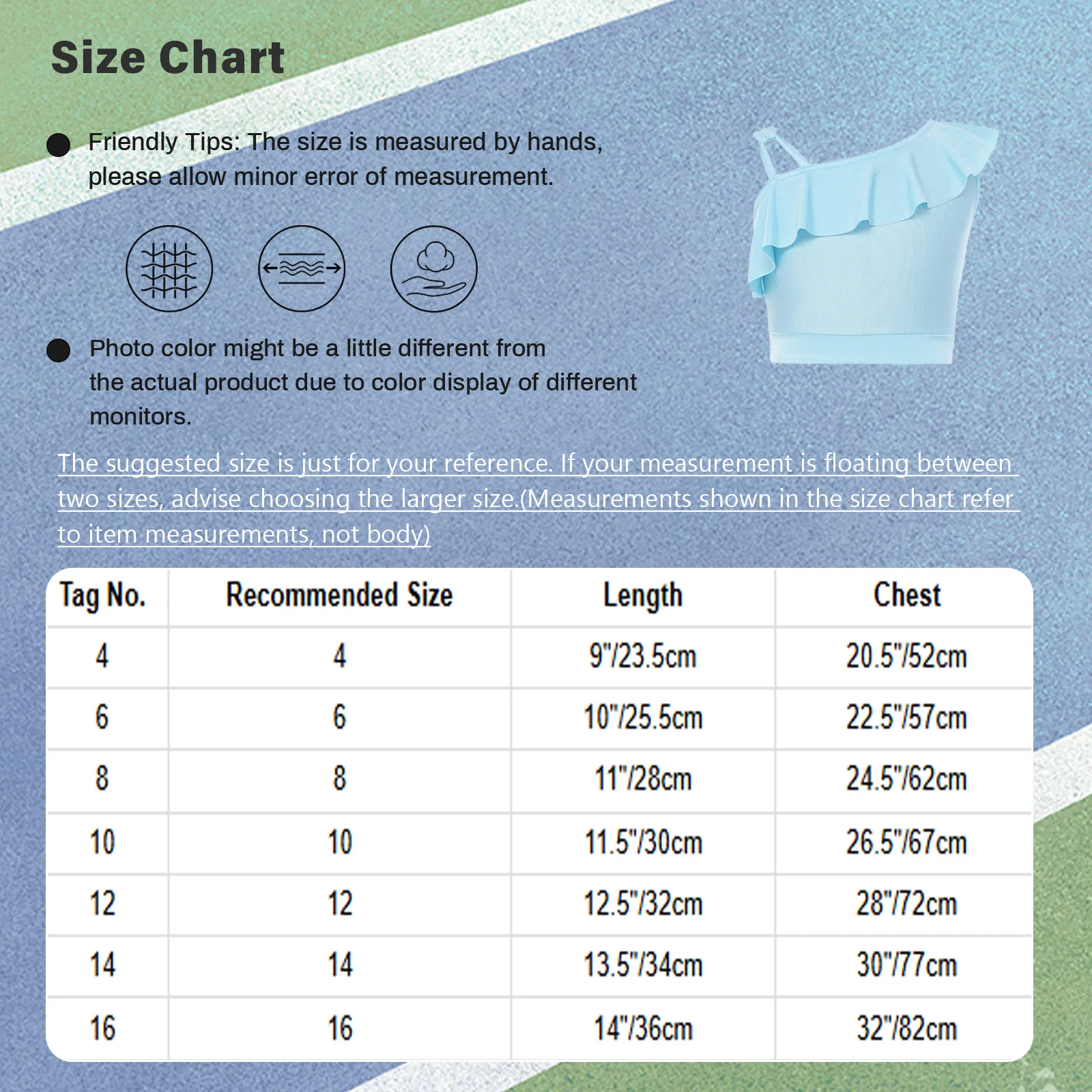 Kids Performance Asymmetrical Ruffle Crop Top Dance Comfortable Stretchy Breathable Lightweight Quick Dry for Yoga Practice Work