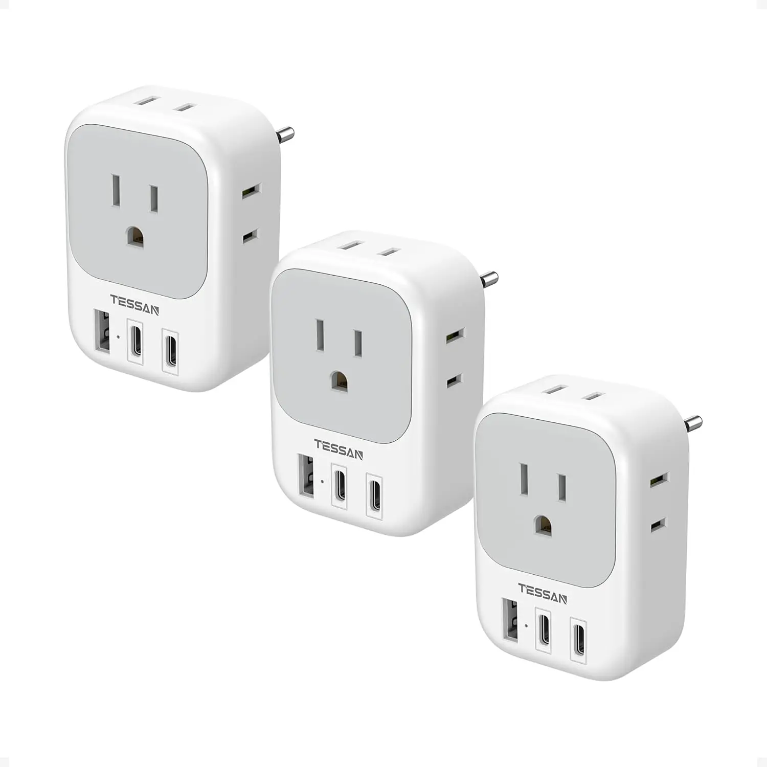 

3 шт., европейский адаптер для путешествий с 4 розетками и 3 USB-портами, зарядное устройство от США до Европы для Италии, Испании, Франции