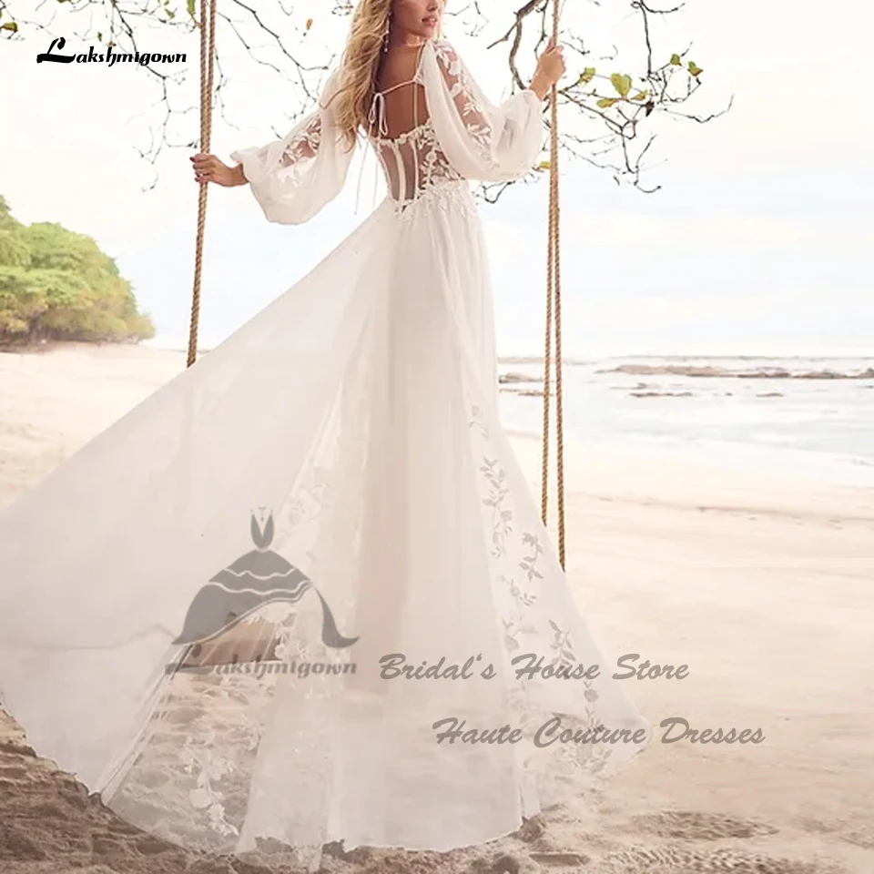 Lakshmigown Neues Spitzen-Boho-Hochzeitskleid Elegantes Langarm-Brautkleid für den Strand 2026 Vestidos De Noite Maßanfertigung – Detail 6